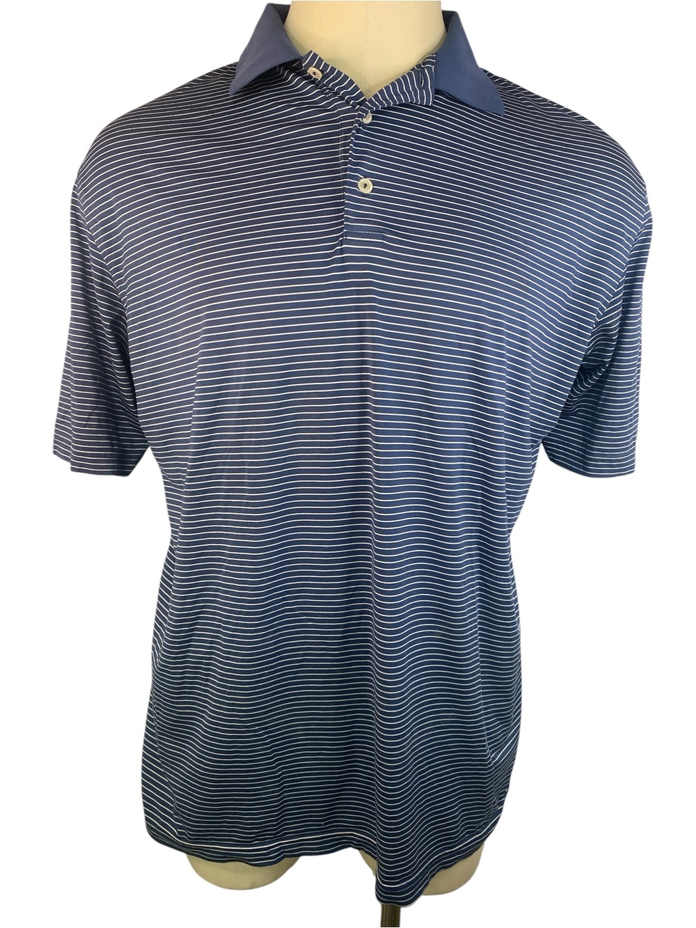 Peter Millar Navy Blue & White Micro-Striped Polo Men’s XL